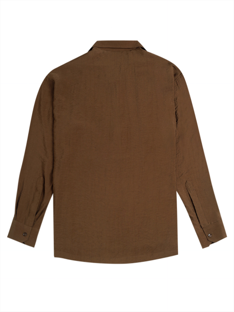 Viscose Nylon Cuff Collar Kurta - Brown
