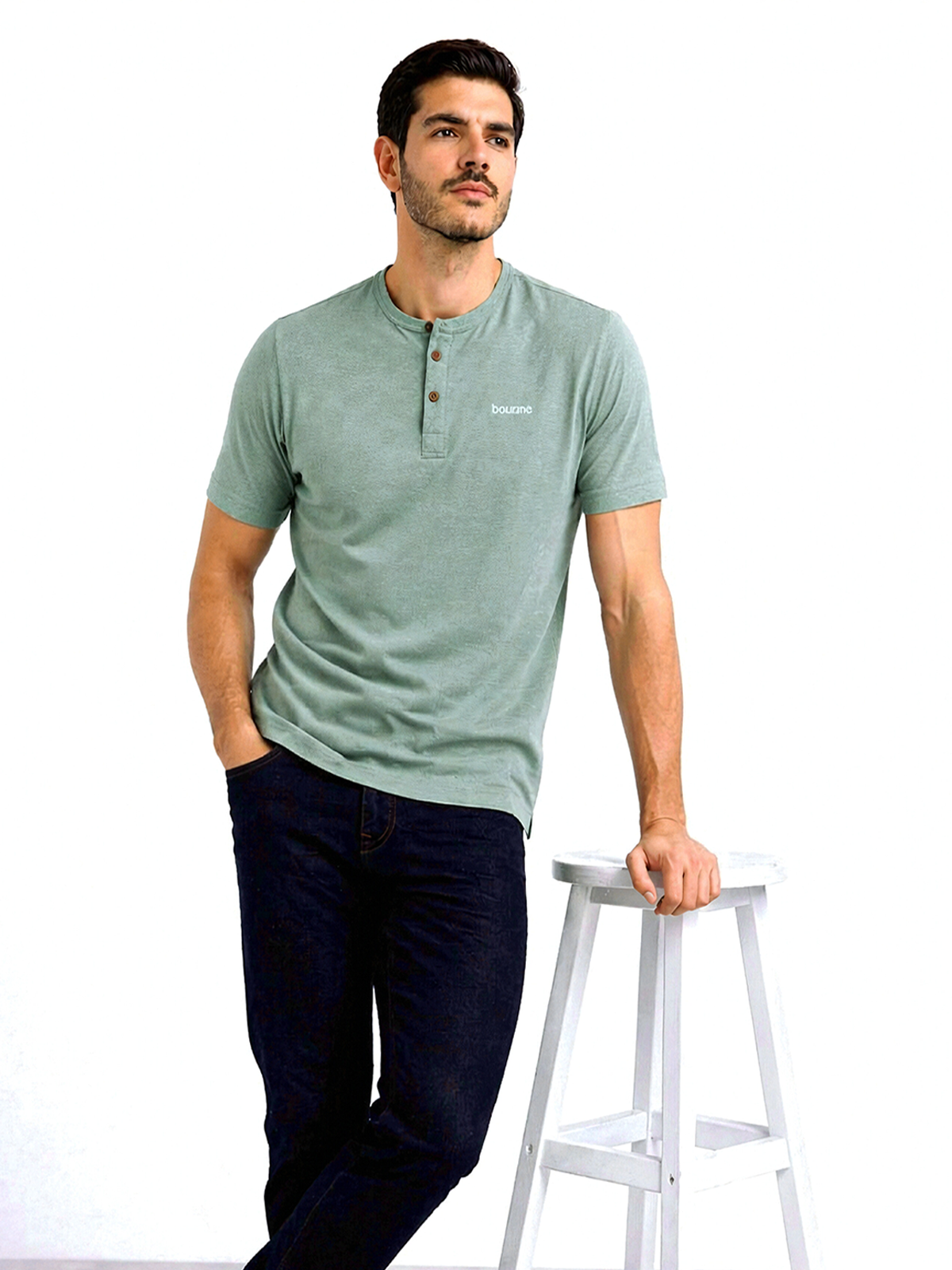 Green Pique Henley