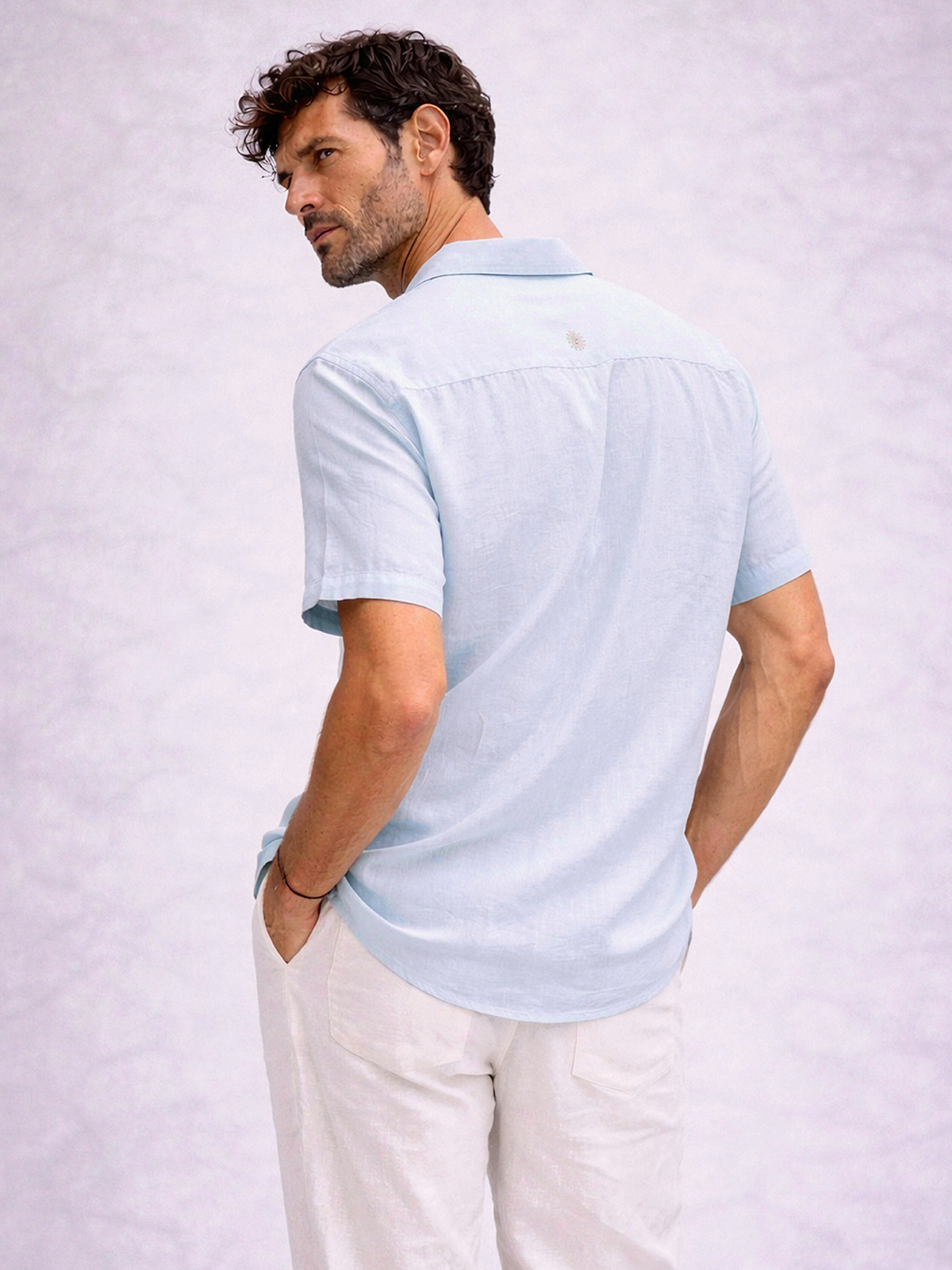 Sky Blue Cuban Collar Linen Shirt