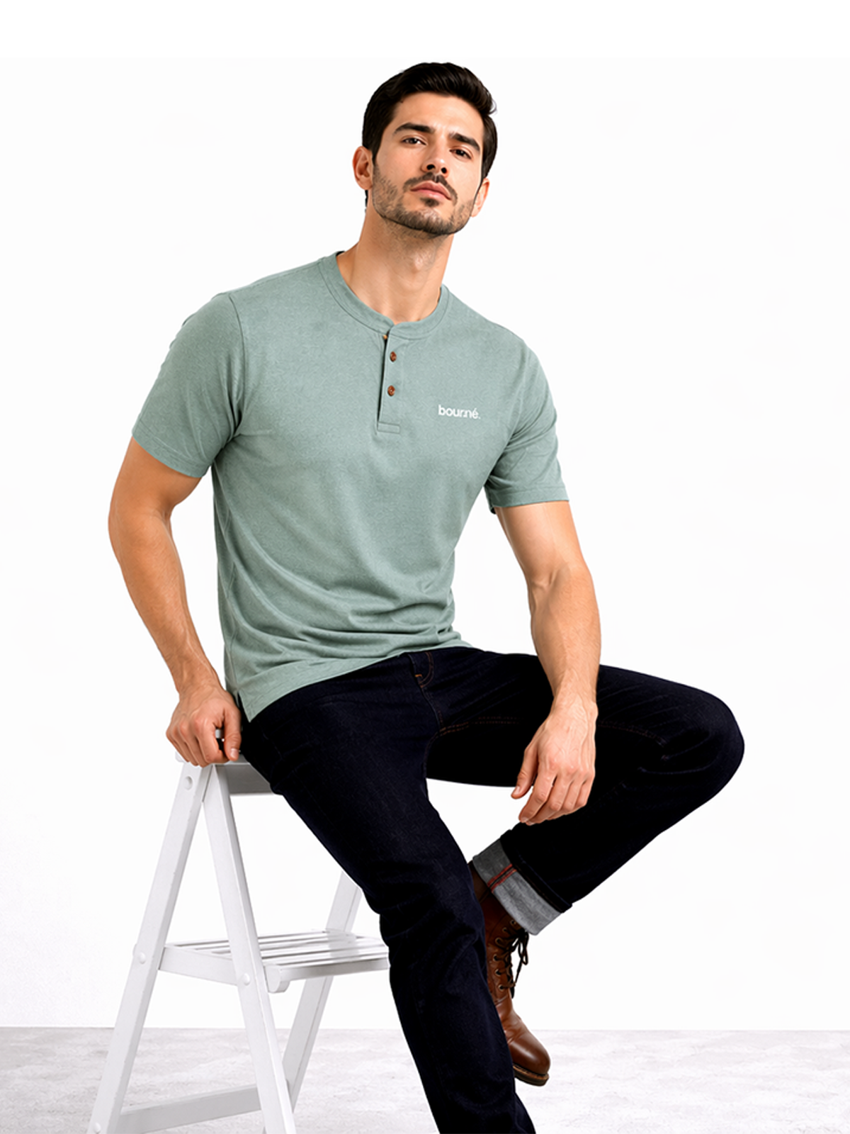Green Pique Henley