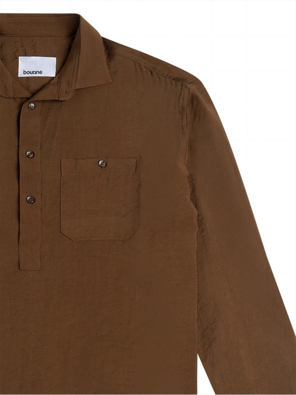 Viscose Nylon Cuff Collar Kurta - Brown