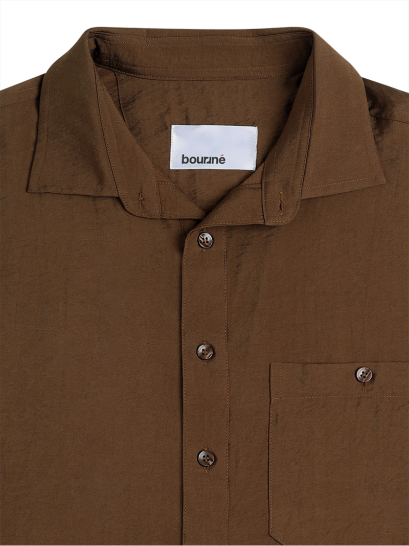 Viscose Nylon Cuff Collar Kurta - Brown