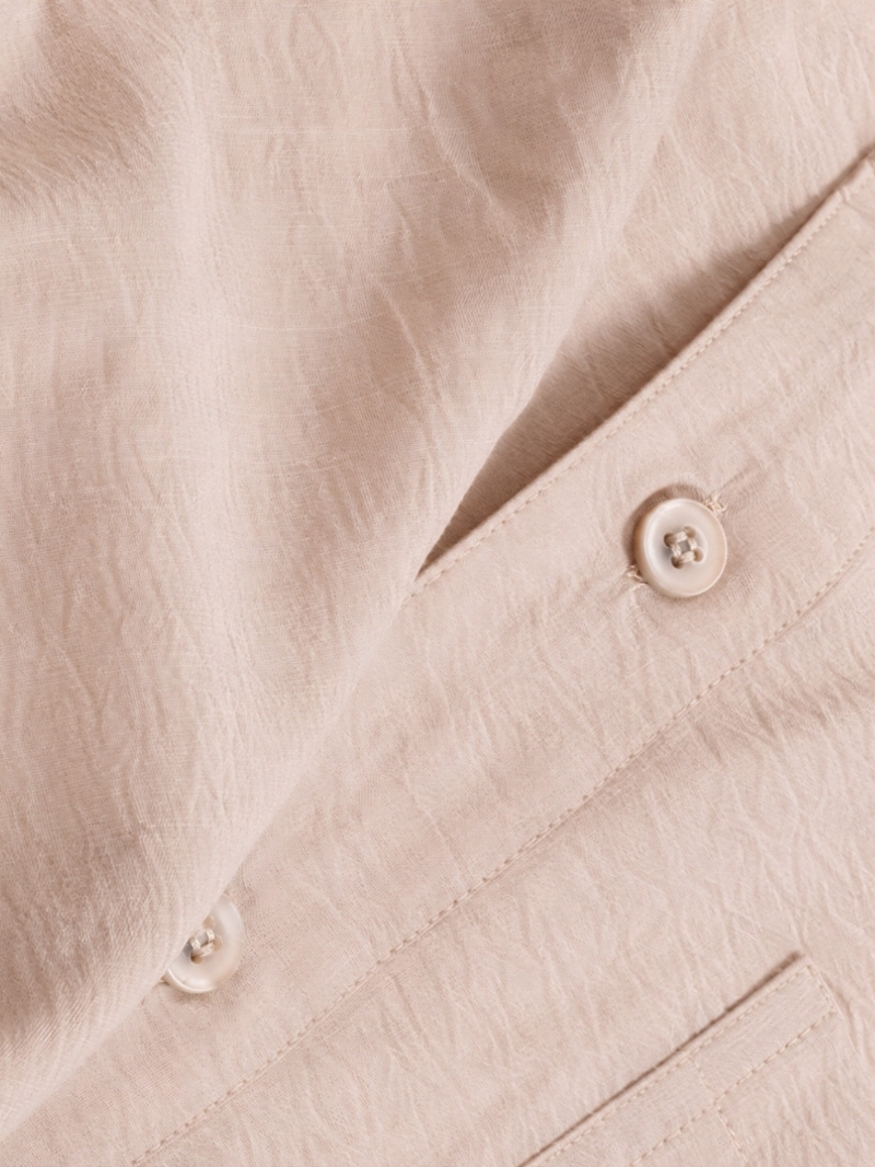 Viscose Nylon Cuff Collar Kurta - Creme