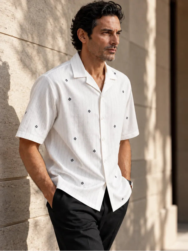 Artisan Block Print  Cotton Shirt - White