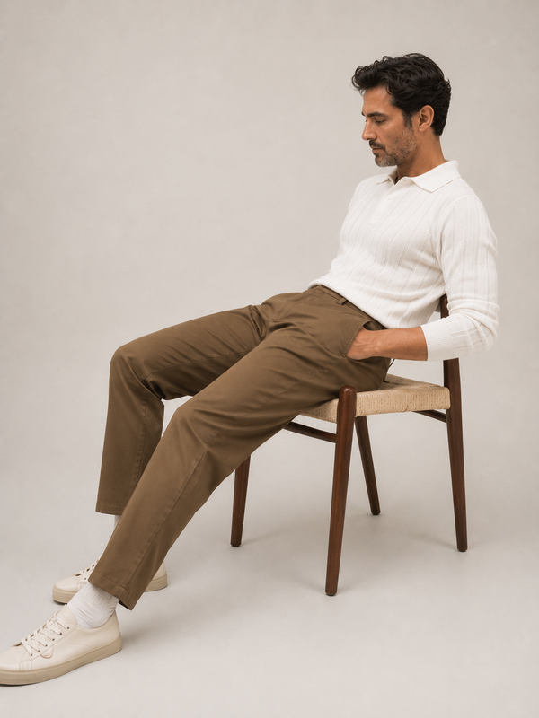 Khaki Cotton Stretch Chinos