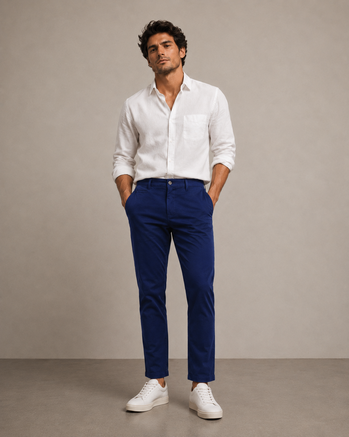 Blue Cotton Stretch Chinos