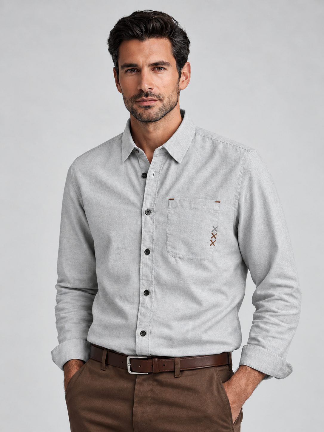 Slate Blue Linen Blend Shirt